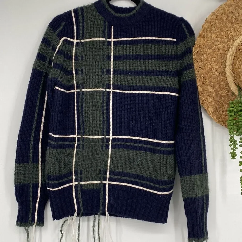 Tory Burch Eden Wool Blend Chunky Pullover Sweater Green‎ Navy XS